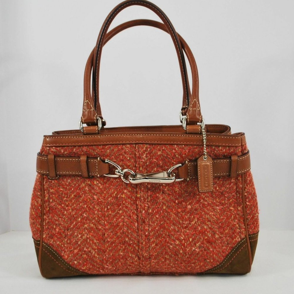 COACH Hamptons Herringbone Cam Rose Carryall Purse